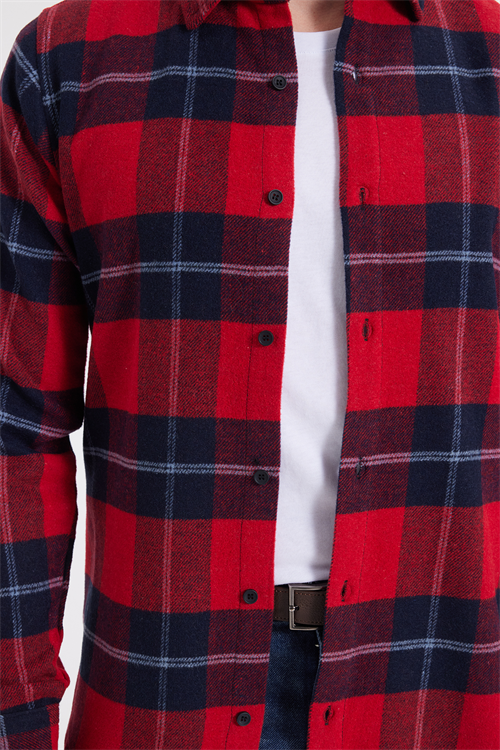 Erkek Slim Fit Dar Kesim Kareli Kışlık Oduncu Gömlek