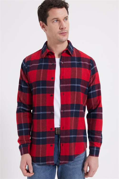 Erkek Slim Fit Dar Kesim Kareli Kışlık Oduncu Gömlek