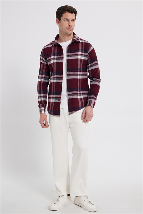 Erkek Slim Fit Dar Kesim Kareli Kışlık Oduncu Gömlek