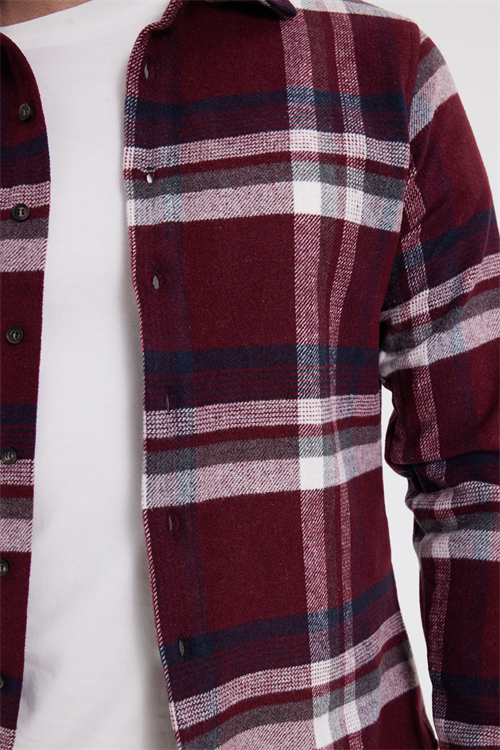 Erkek Slim Fit Dar Kesim Kareli Kışlık Oduncu Gömlek