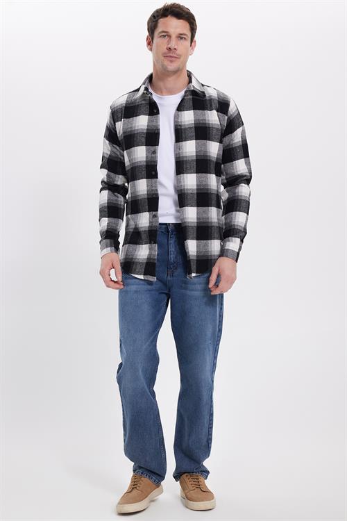 Erkek Slim Fit Dar Kesim Kareli Kışlık Oduncu Gömlek