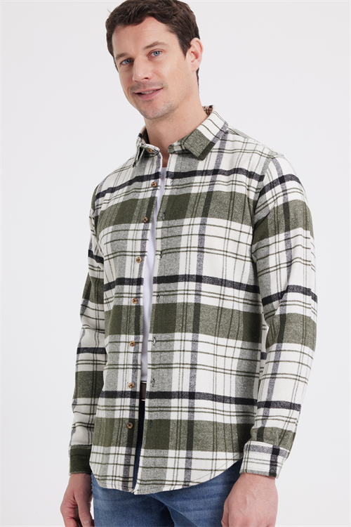 Erkek Slim Fit Dar Kesim Kareli Kışlık Oduncu Gömlek