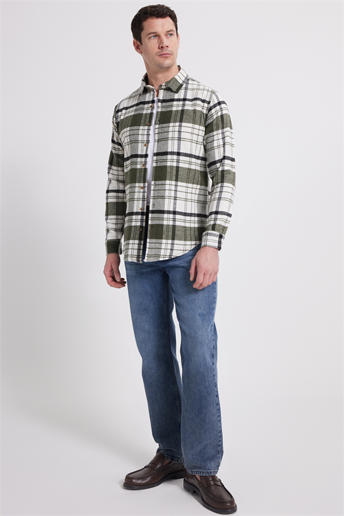 Erkek Slim Fit Dar Kesim Kareli Kışlık Oduncu Gömlek