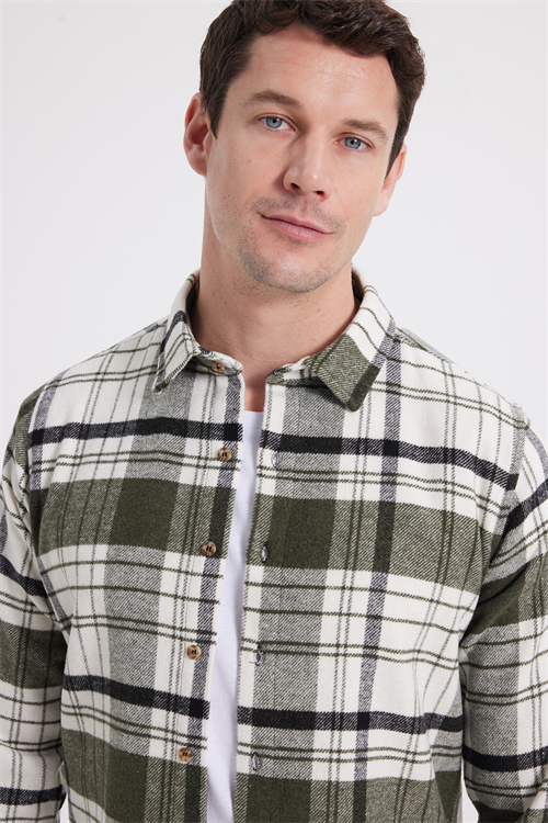 Erkek Slim Fit Dar Kesim Kareli Kışlık Oduncu Gömlek