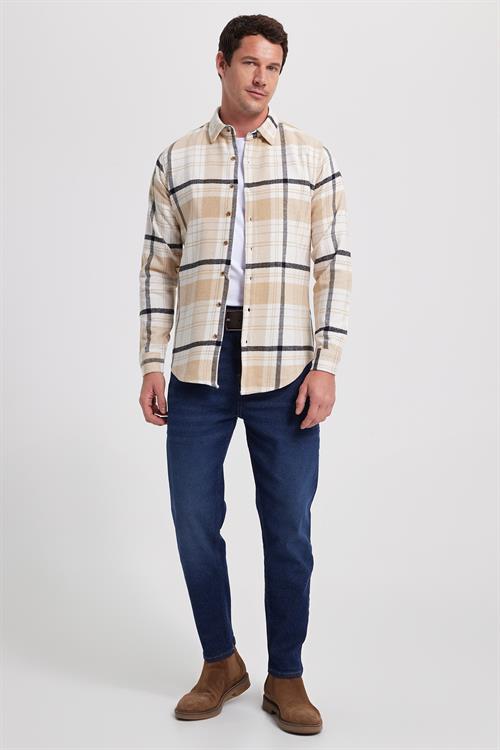 Erkek Slim Fit Dar Kesim Kareli Kışlık Oduncu Gömlek