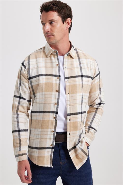 Erkek Slim Fit Dar Kesim Kareli Kışlık Oduncu Gömlek
