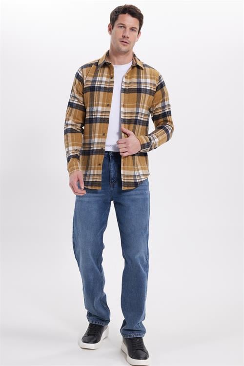 Erkek Slim Fit Dar Kesim Kareli Kışlık Oduncu Gömlek