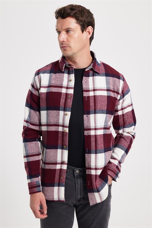 Erkek Slim Fit Dar Kesim Kareli Kışlık Oduncu Gömlek
