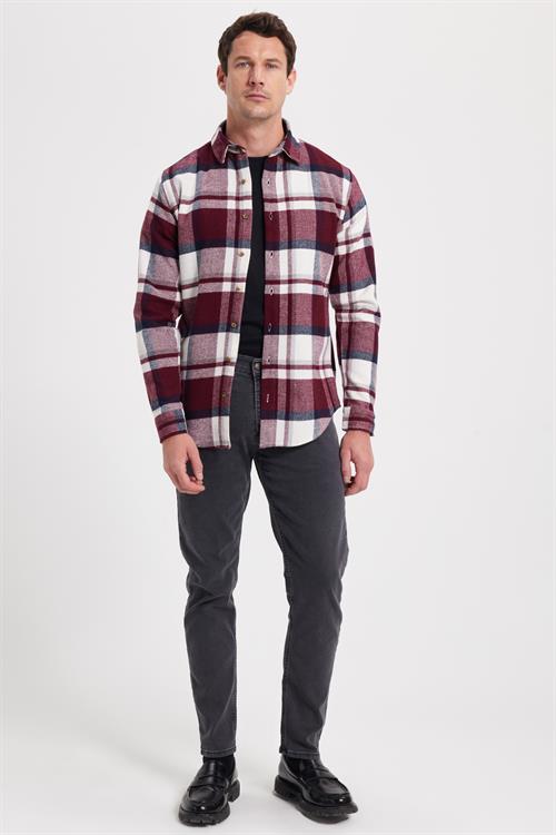 Erkek Slim Fit Dar Kesim Kareli Kışlık Oduncu Gömlek