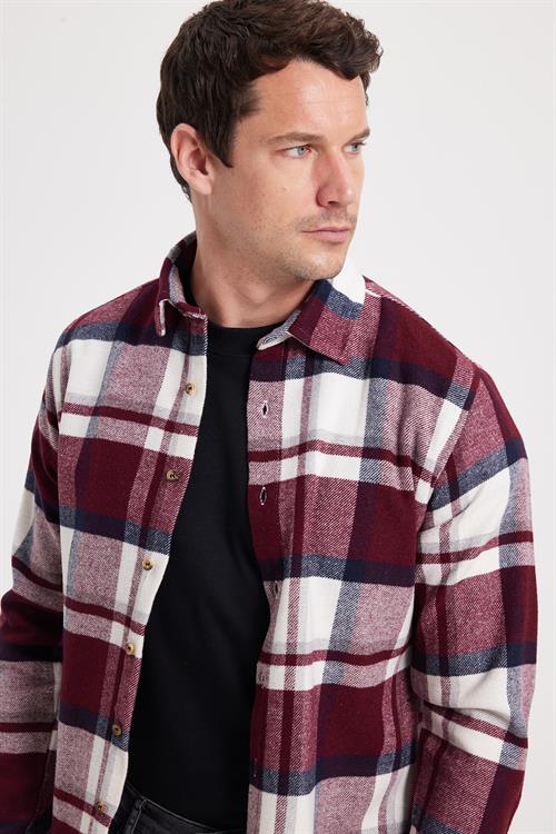 Erkek Slim Fit Dar Kesim Kareli Kışlık Oduncu Gömlek