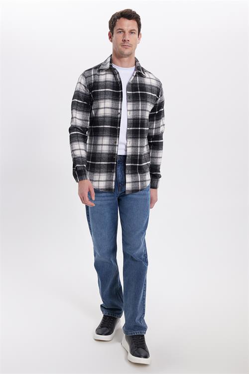 Erkek Slim Fit Dar Kesim Kareli Kışlık Oduncu Gömlek