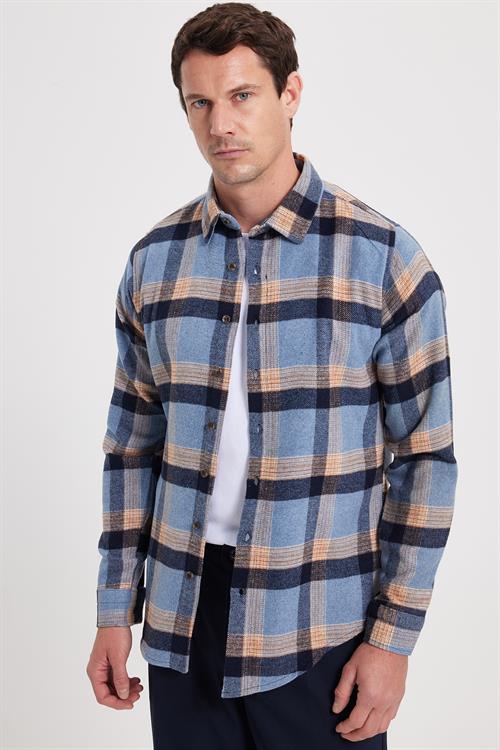 Erkek Slim Fit Dar Kesim Kareli Kışlık Oduncu Gömlek