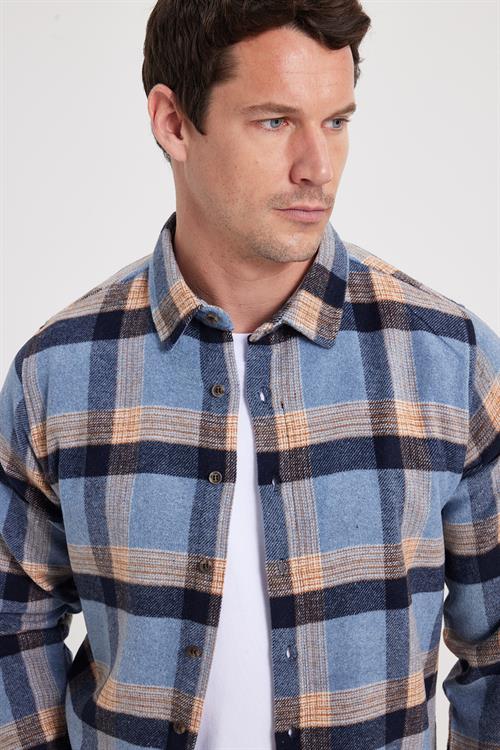 Erkek Slim Fit Dar Kesim Kareli Kışlık Oduncu Gömlek