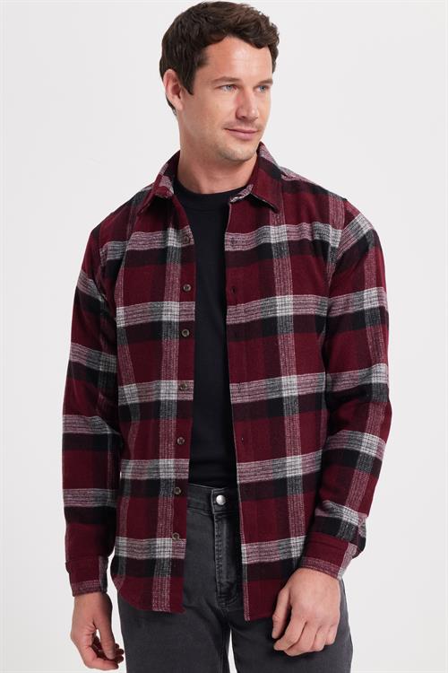 Erkek Slim Fit Dar Kesim Kareli Kışlık Oduncu Gömlek