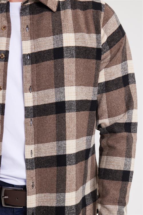 Erkek Slim Fit Dar Kesim Kareli Kışlık Oduncu Gömlek