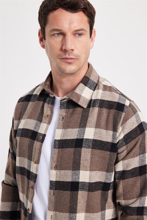 Erkek Slim Fit Dar Kesim Kareli Kışlık Oduncu Gömlek