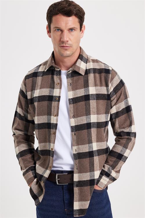 Erkek Slim Fit Dar Kesim Kareli Kışlık Oduncu Gömlek