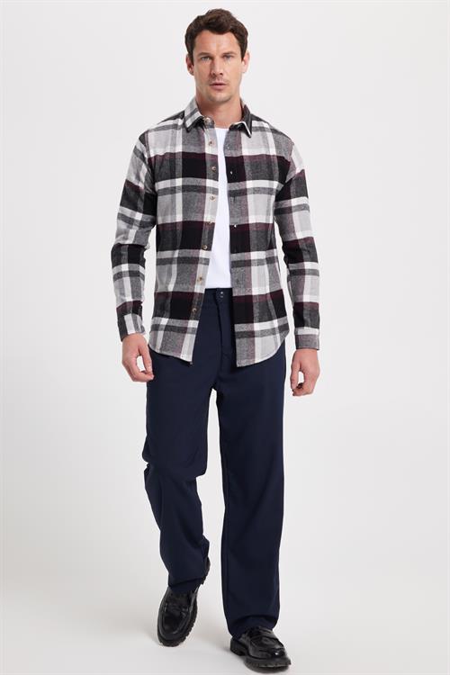 Erkek Slim Fit Dar Kesim Kareli Kışlık Oduncu Gömlek