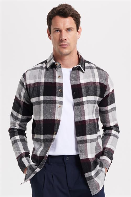 Erkek Slim Fit Dar Kesim Kareli Kışlık Oduncu Gömlek - 1 Alana 1 Bedava