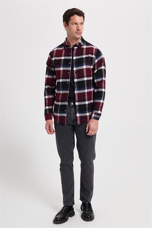 Erkek Slim Fit Dar Kesim Kareli Kışlık Oduncu Gömlek