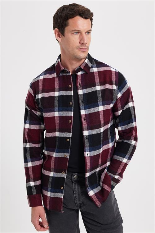 Erkek Slim Fit Dar Kesim Kareli Kışlık Oduncu Gömlek