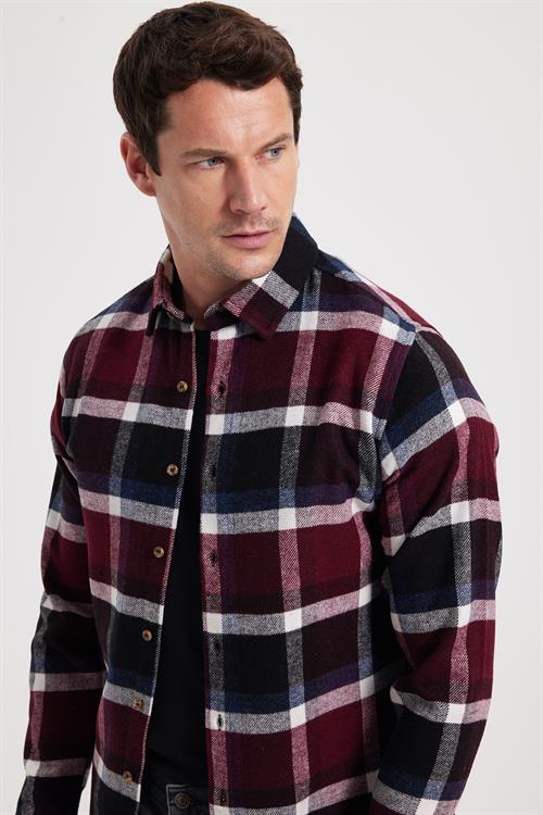 Erkek Slim Fit Dar Kesim Kareli Kışlık Oduncu Gömlek
