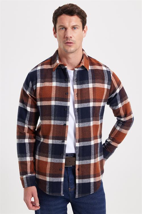 Erkek Slim Fit Dar Kesim Kareli Kışlık Oduncu Gömlek