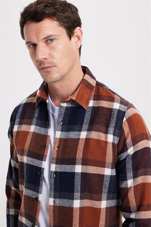 Erkek Slim Fit Dar Kesim Kareli Kışlık Oduncu Gömlek