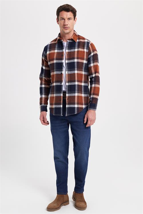 Erkek Slim Fit Dar Kesim Kareli Kışlık Oduncu Gömlek