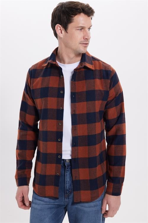 Erkek Slim Fit Dar Kesim Kareli Kışlık Oduncu Gömlek