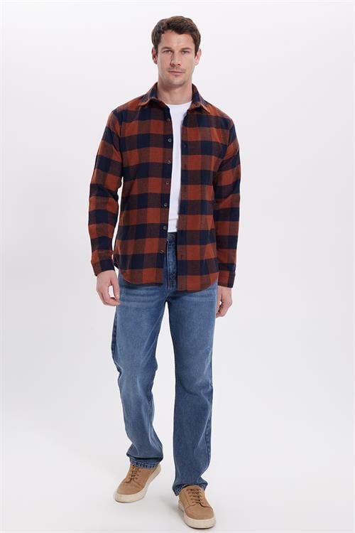 Erkek Slim Fit Dar Kesim Kareli Kışlık Oduncu Gömlek