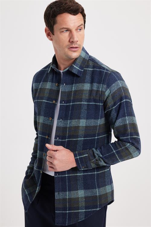 Erkek Slim Fit Dar Kesim Kareli Kışlık Oduncu Gömlek