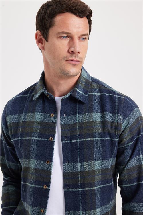 Erkek Slim Fit Dar Kesim Kareli Kışlık Oduncu Gömlek