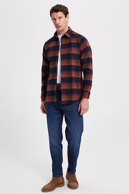 Erkek Slim Fit Dar Kesim Kareli Kışlık Oduncu Gömlek