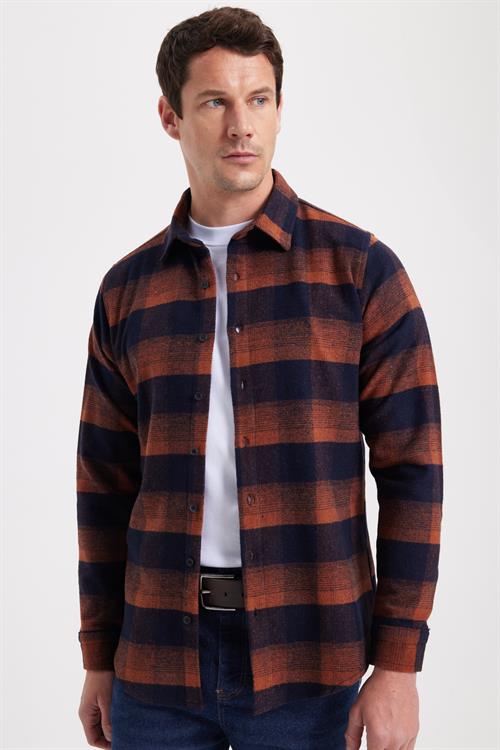 Erkek Slim Fit Dar Kesim Kareli Kışlık Oduncu Gömlek