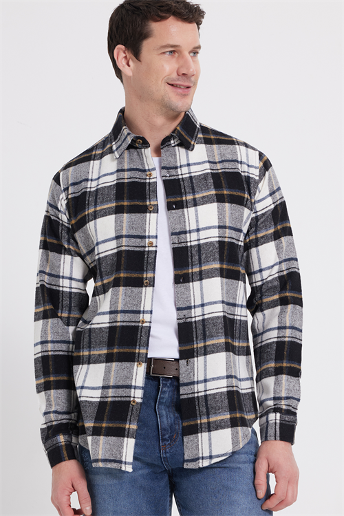 Erkek Slim Fit Dar Kesim Kareli Kışlık Oduncu Gömlek