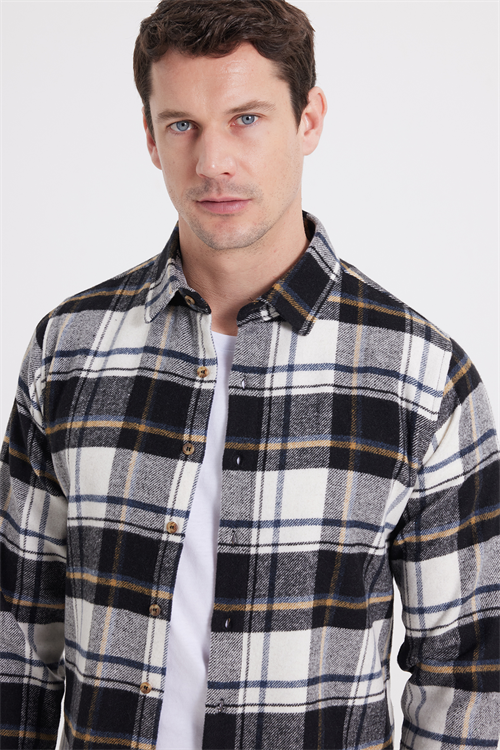 Erkek Slim Fit Dar Kesim Kareli Kışlık Oduncu Gömlek