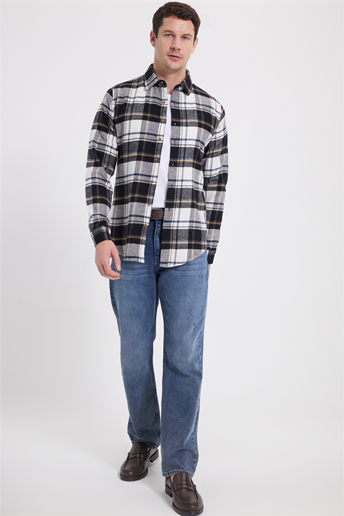Erkek Slim Fit Dar Kesim Kareli Kışlık Oduncu Gömlek