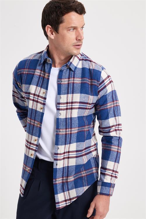 Erkek Slim Fit Dar Kesim Kareli Kışlık Oduncu Gömlek
