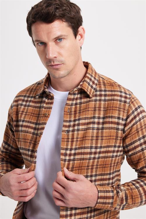 Erkek Slim Fit Dar Kesim Kareli Kışlık Oduncu Gömlek