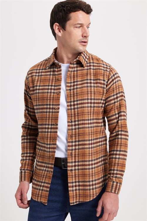 Erkek Slim Fit Dar Kesim Kareli Kışlık Oduncu Gömlek