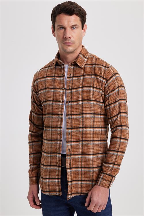 Erkek Slim Fit Dar Kesim Kareli Kışlık Oduncu Gömlek