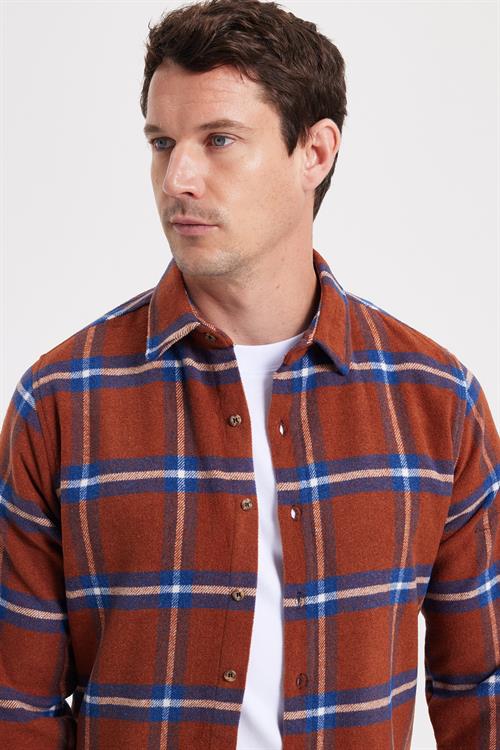 Erkek Slim Fit Dar Kesim Kareli Kışlık Oduncu Gömlek