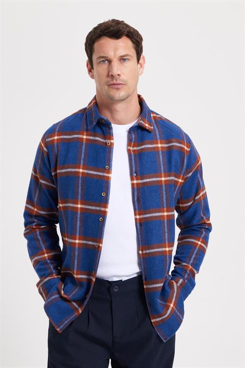 Erkek Slim Fit Dar Kesim Kareli Kışlık Oduncu Gömlek