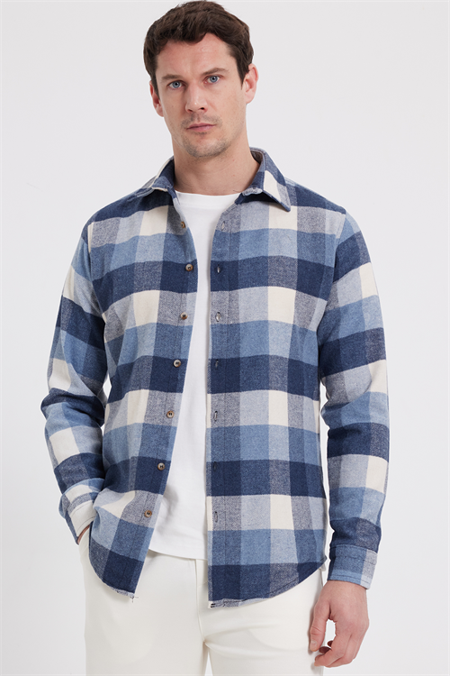 Erkek Slim Fit Dar Kesim Kareli Kışlık Oduncu Gömlek