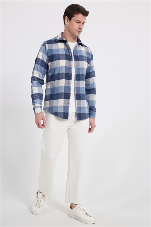 Erkek Slim Fit Dar Kesim Kareli Kışlık Oduncu Gömlek