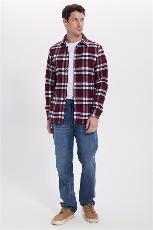 Erkek Slim Fit Dar Kesim Kareli Kışlık Oduncu Gömlek