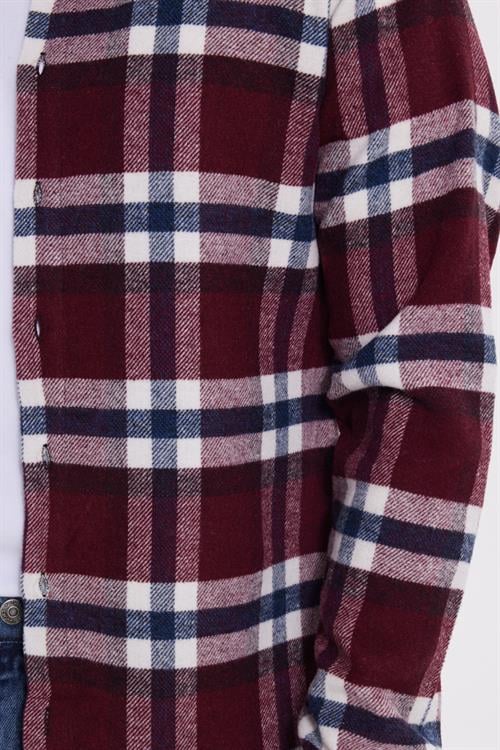 Erkek Slim Fit Dar Kesim Kareli Kışlık Oduncu Gömlek