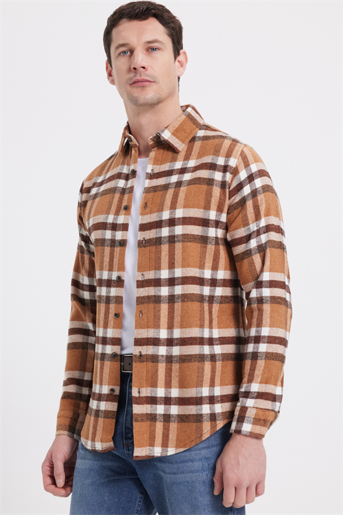 Erkek Slim Fit Dar Kesim Kareli Kışlık Oduncu Gömlek