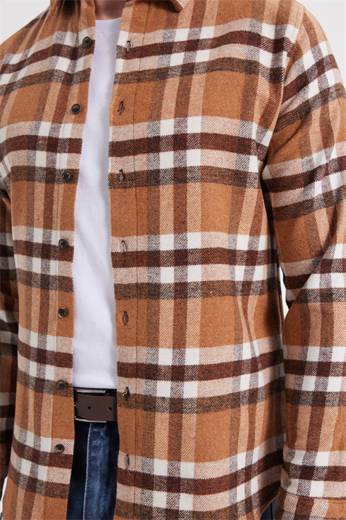 Erkek Slim Fit Dar Kesim Kareli Kışlık Oduncu Gömlek